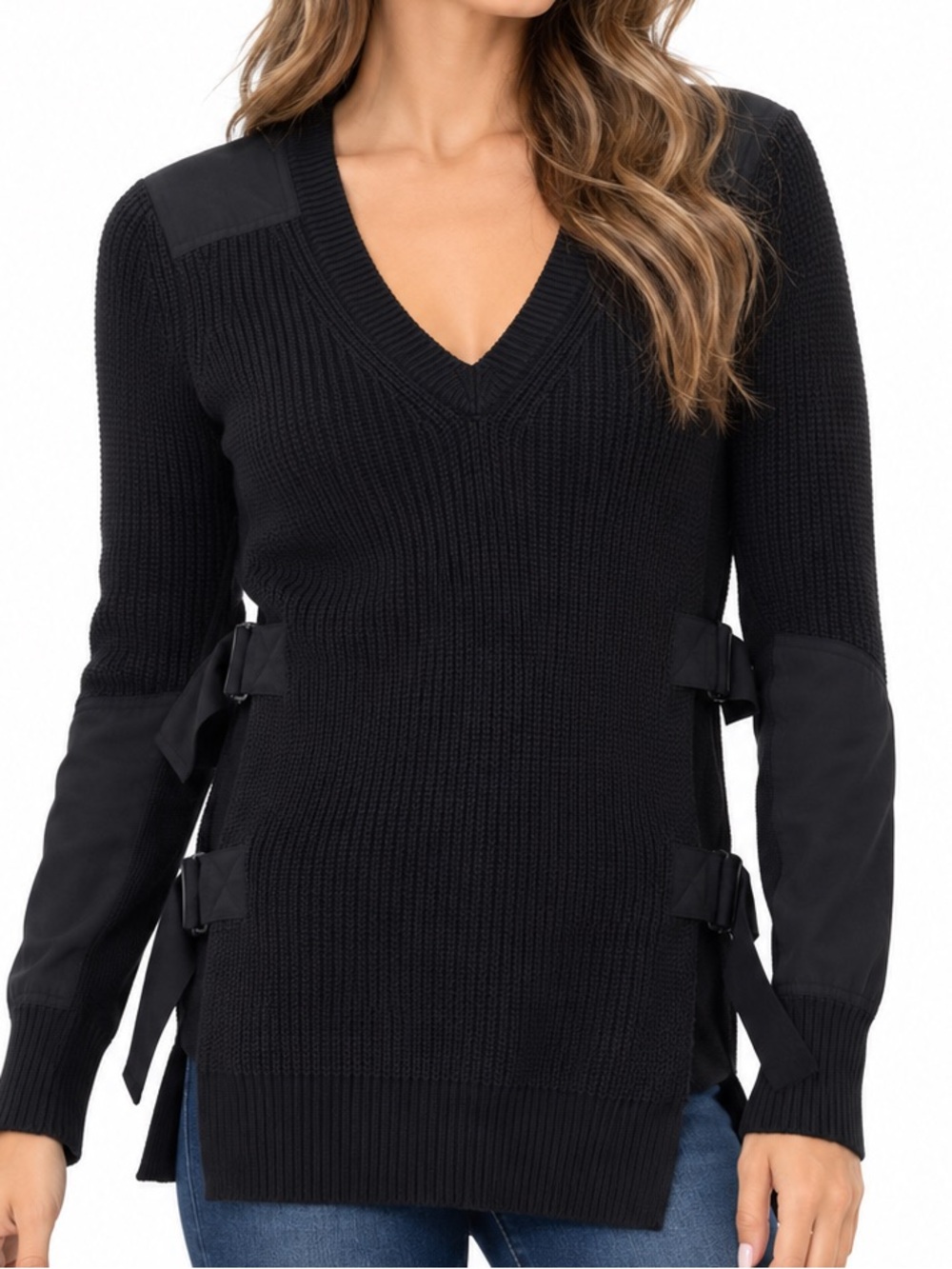 Rag & Bone/JEAN Jane Moto Black Cotton Side Buckle Sweater Size S